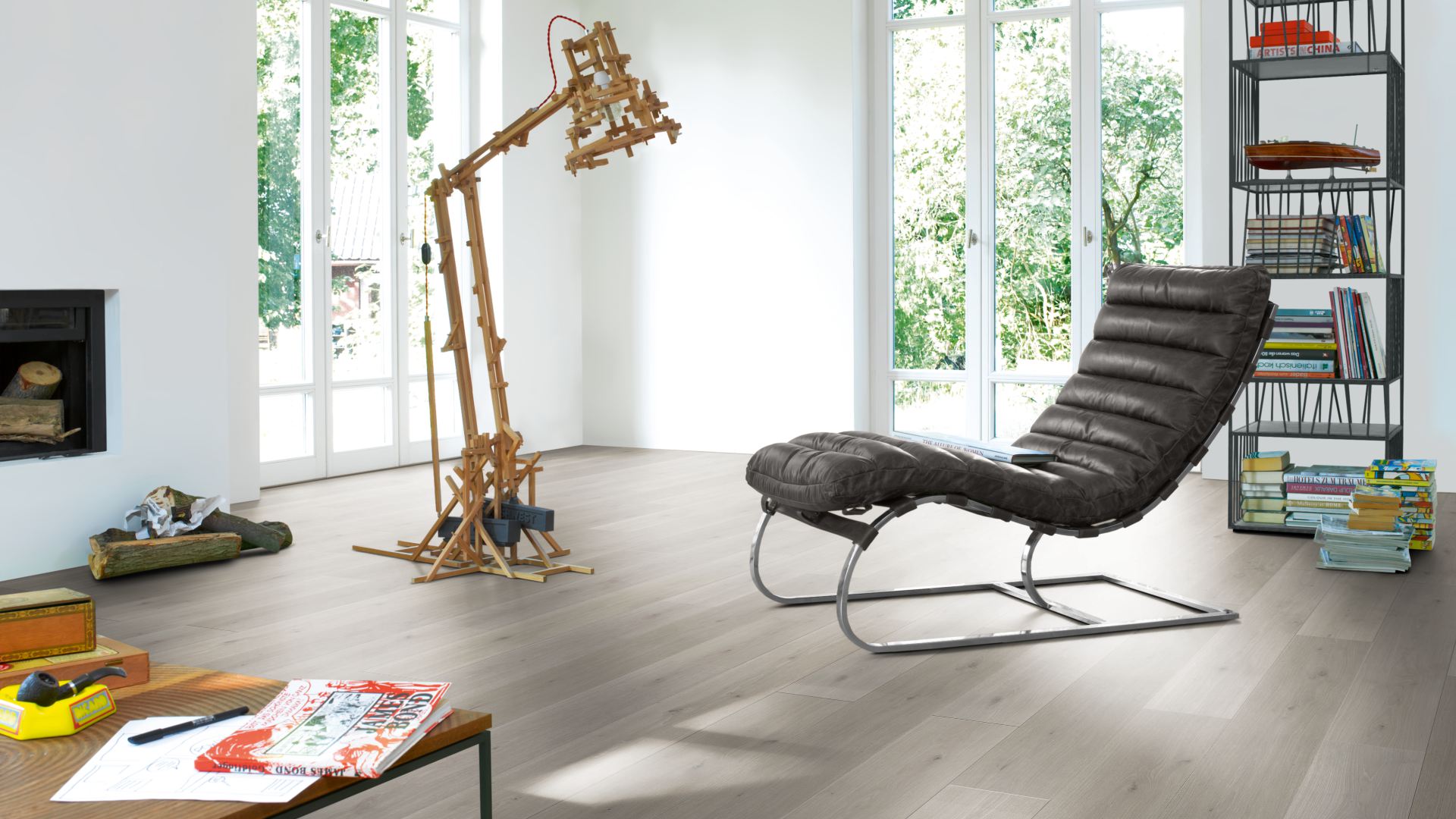 Ламинат Parador Classic 1050V Дуб Серый натуральный 1730464 1285×194×8 фото в интерьере